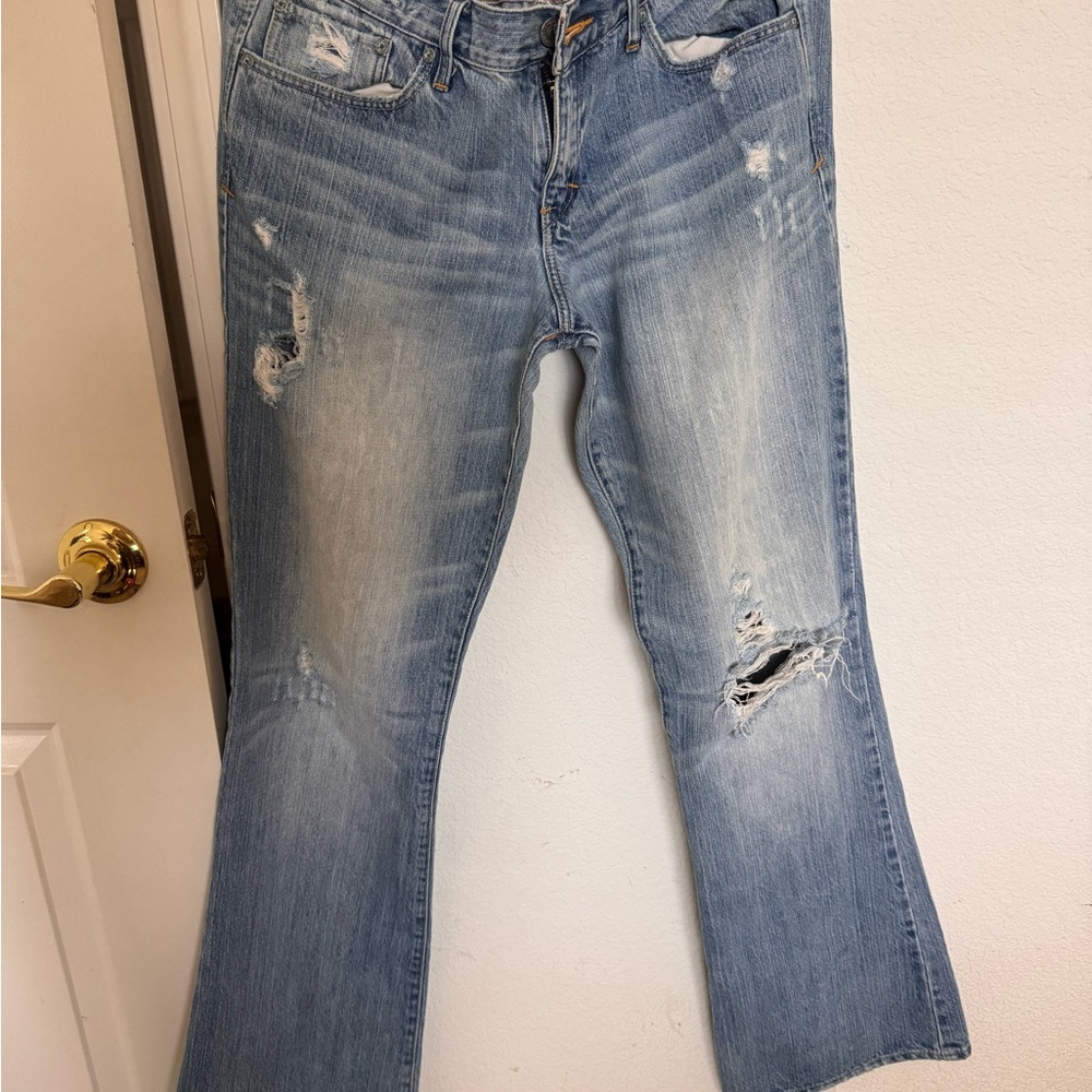Abercrombie & Fitch Blue Flare Wide Leg Jeans Distressed